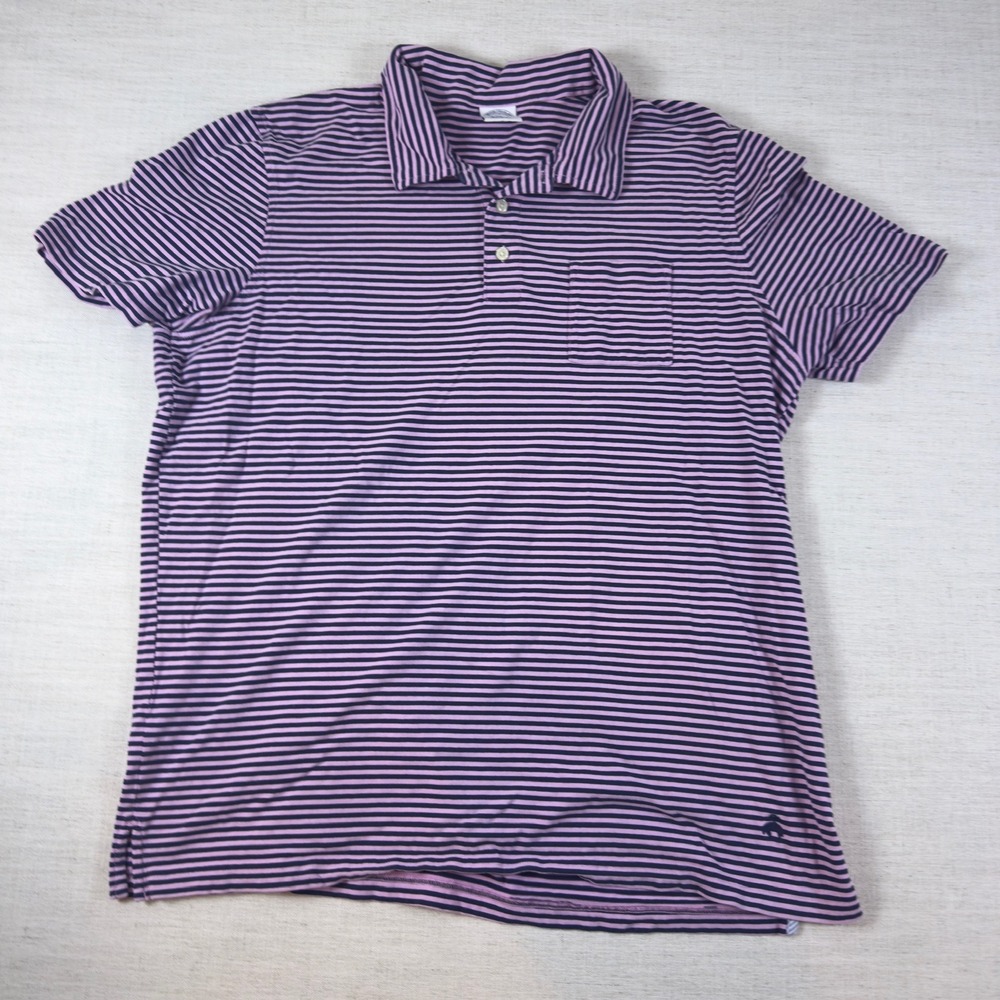Brooks Brothers Mens XXL Purple Navy Blue Striped Cotton Short Sleeve Polo Shirt